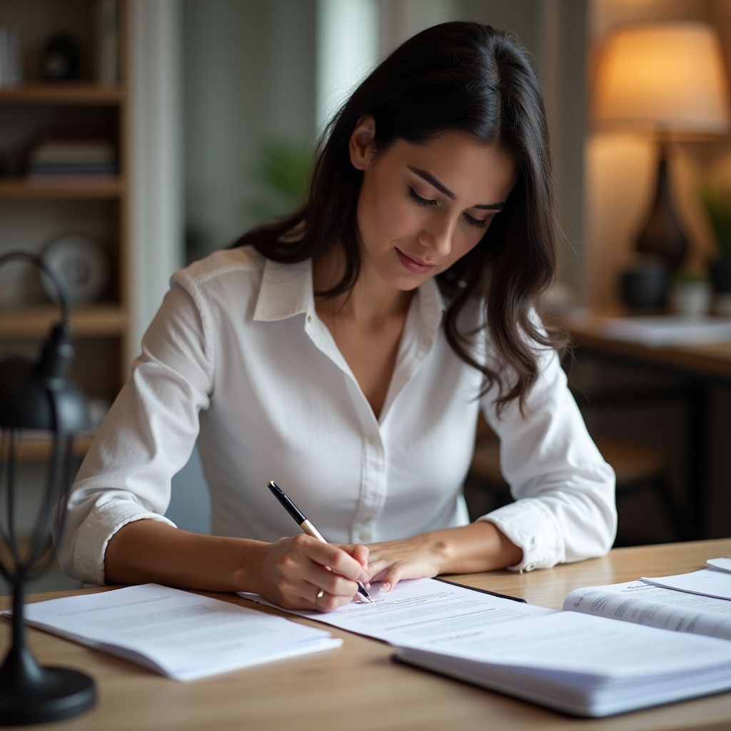 Young person filling out a formal complaint document at a desk with organised paperwork